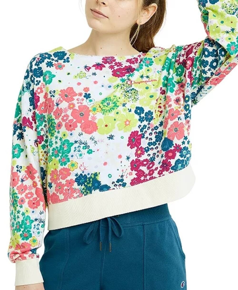 Champion Womens Campus French Terry Floral Sweatshirt Size Large Oversized Fit
